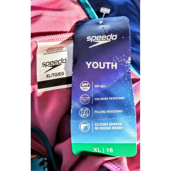 Girls Speedo Swimsuit XL 16 Perfrmnc 1 Pcs Mltclr UPF50+/ Chlor/Pill/Wdg Resist - Picture 4 of 4